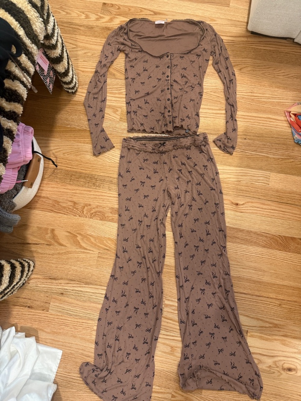 Urban outfitters Brown Bow Print Two-Piece pajama set